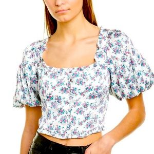 For Love & Lemons Taggart top crop floral size small puffy sleeves